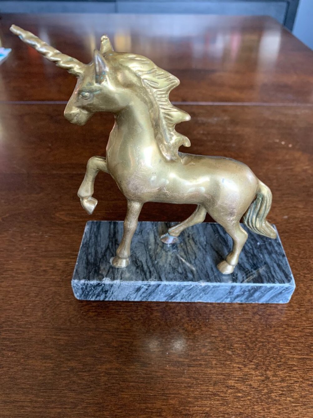 Solid Brass UNICORN 6" High with Marble Base Decor Magical Mythical Fantasy